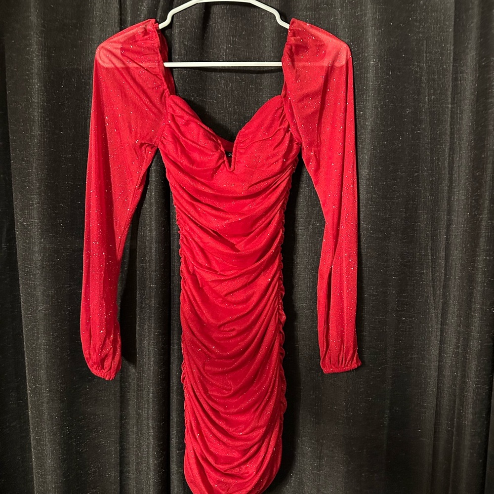 Jump Apparel XS Elegant Red Ruched Dress
